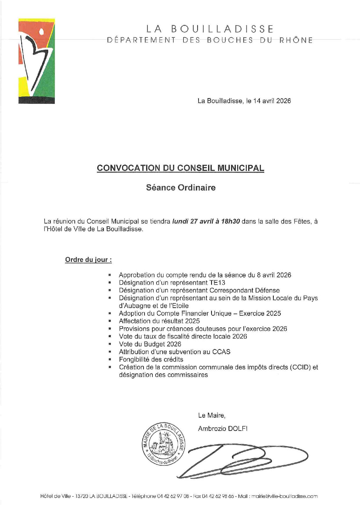 Conseil municipal du 27 Avril